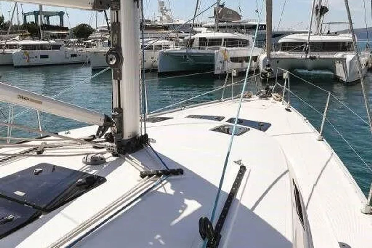 Deck of Star Doris, a Bavaria Cruiser 45 sailboat at Punat, Croatia