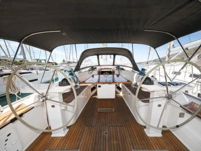 Cockpit of Star Doris, a Bavaria Cruiser 45 sailboat at Punat, Croatia