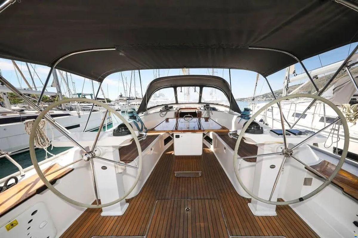 Cockpit of Star Doris, a Bavaria Cruiser 45 sailboat at Punat, Croatia