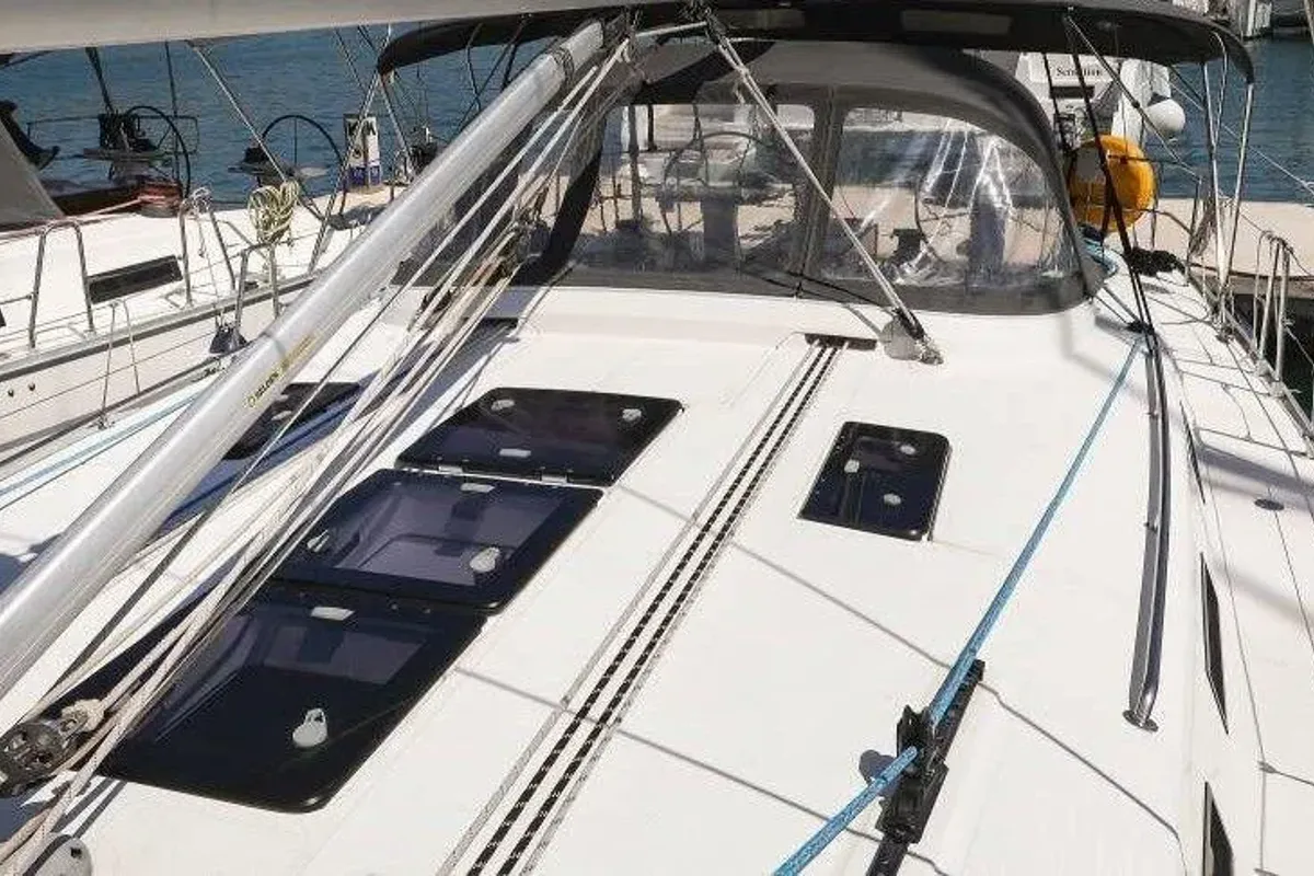 Deck of Star Doris, a Bavaria Cruiser 45 sailboat at Punat, Croatia
