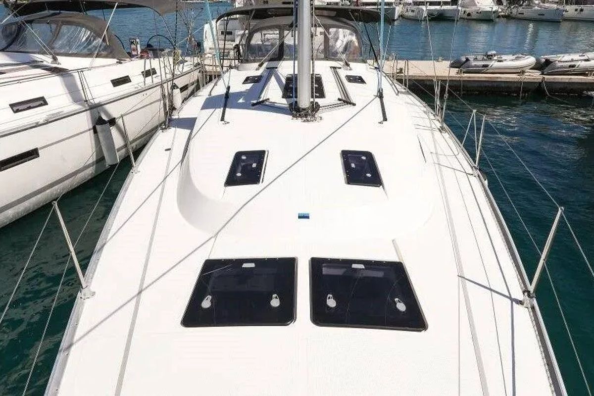 Deck of Star Doris, a Bavaria Cruiser 45 sailboat at Punat, Croatia
