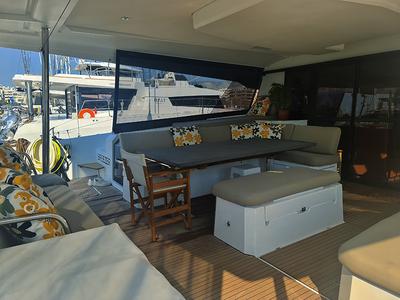 Deck of Penny Lane, a Fountaine Pajot Aura 51 catamaran at Athens, Greece