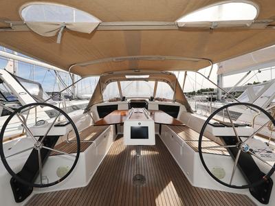 Cockpit of Friendship, a Dufour 430 GL sailboat at Grad Vodice, Croatia