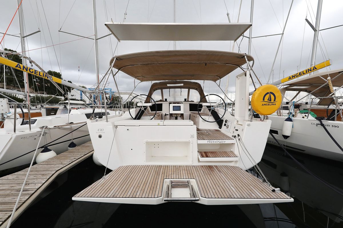 Exterior view of Friendship, a Dufour 430 GL sailboat at Grad Vodice, Croatia