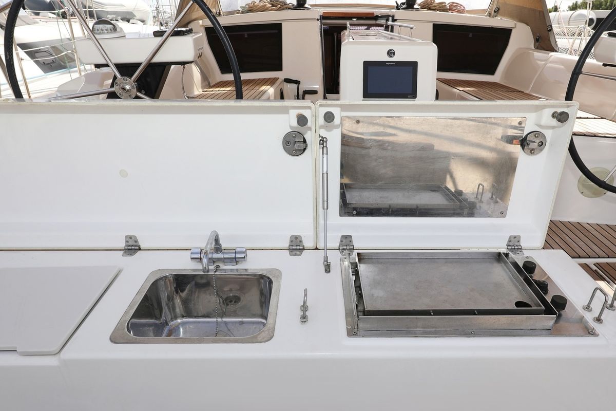 Deck of Friendship, a Dufour 430 GL sailboat at Grad Vodice, Croatia