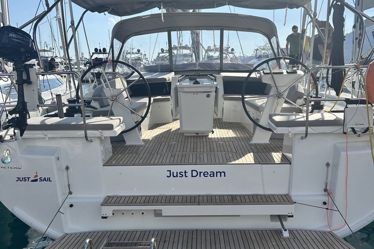 Cockpit of Just Dream, a Beneteau Oceanis 46.1 sailboat at Bodrum, Turkey