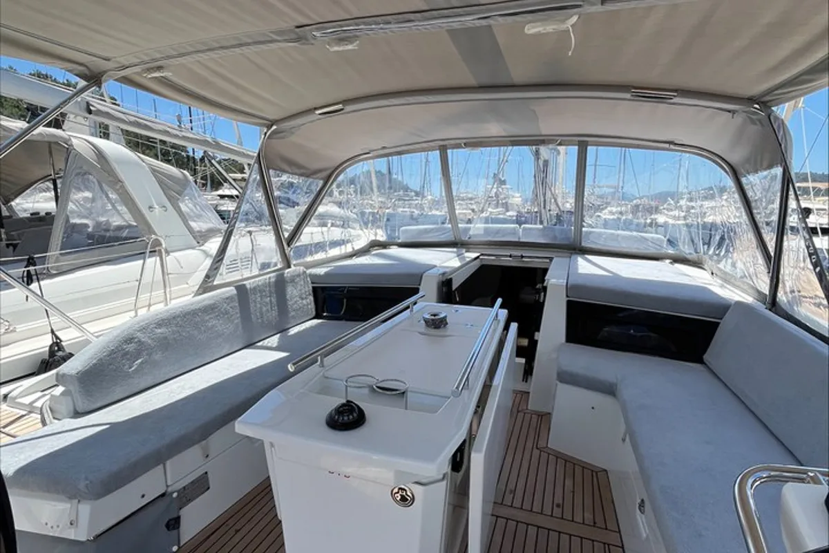 Cockpit of Just Dream, a Beneteau Oceanis 46.1 sailboat at Bodrum, Turkey