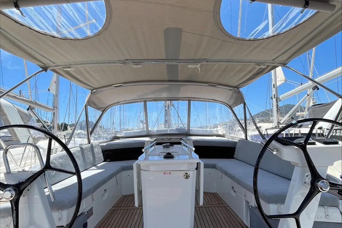 Cockpit of Just Dream, a Beneteau Oceanis 46.1 sailboat at Bodrum, Turkey