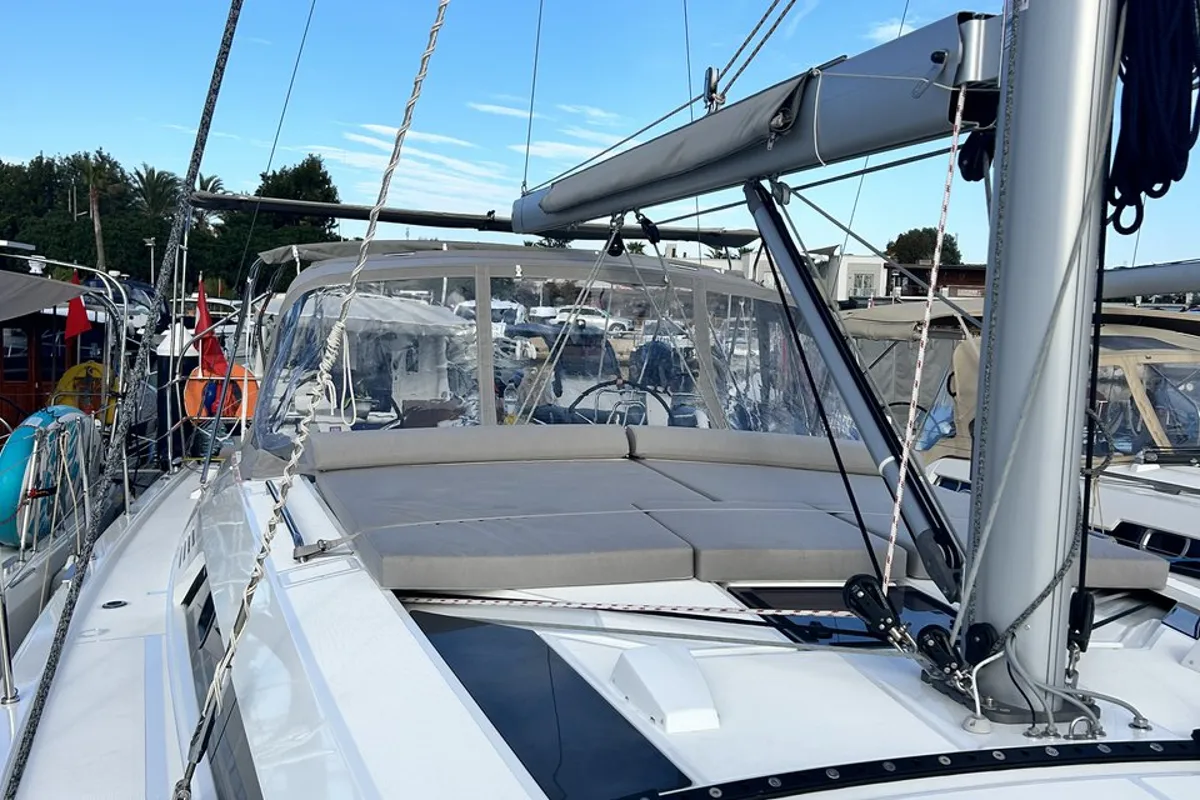 Deck of Just Dream, a Beneteau Oceanis 46.1 sailboat at Bodrum, Turkey