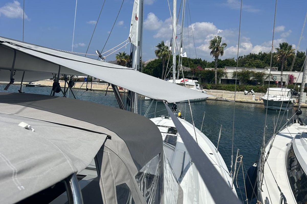 Exterior view of Just Dream, a Beneteau Oceanis 46.1 sailboat at Bodrum, Turkey