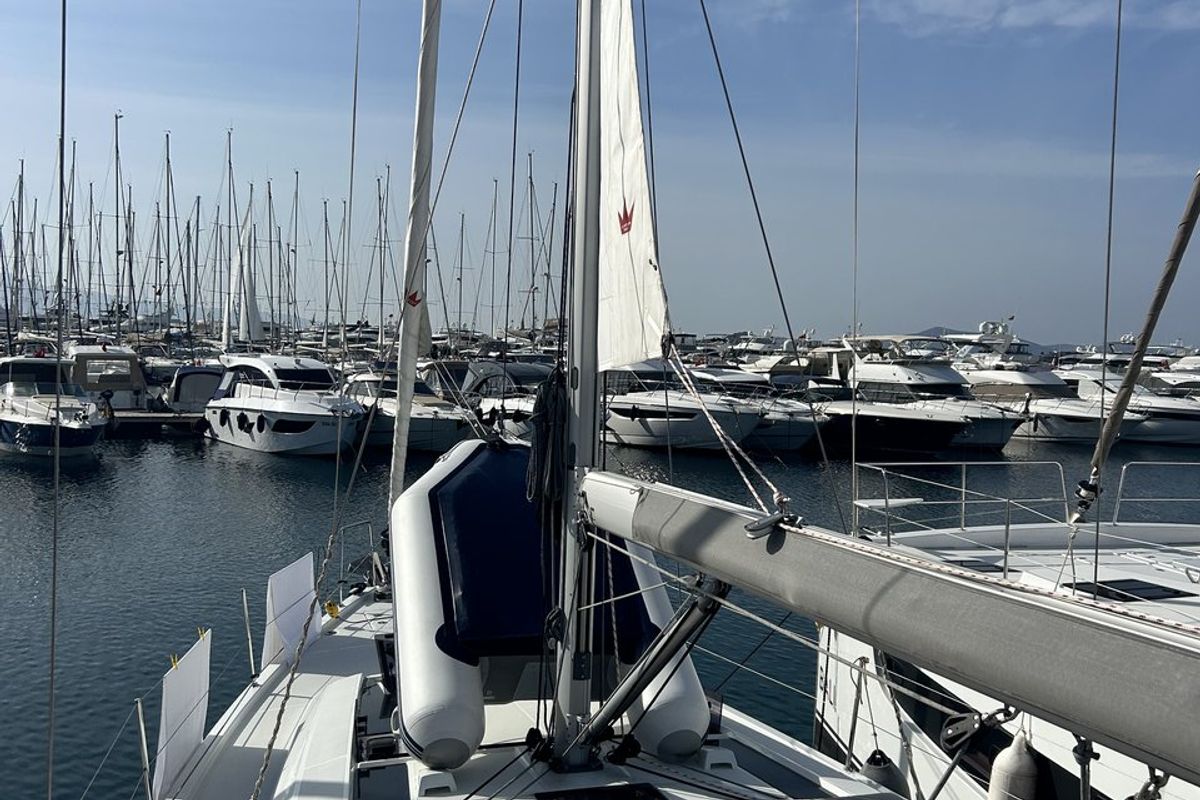 Deck of Just Dream, a Beneteau Oceanis 46.1 sailboat at Bodrum, Turkey