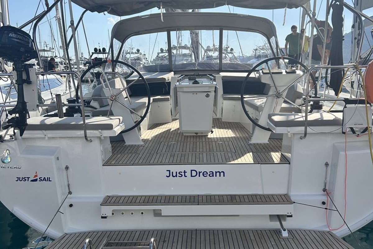 Cockpit of Just Dream, a Beneteau Oceanis 46.1 sailboat at Bodrum, Turkey