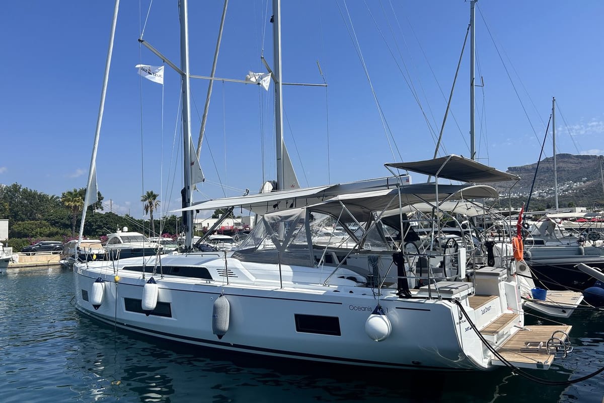 Exterior view of Just Dream, a Beneteau Oceanis 46.1 sailboat at Bodrum, Turkey