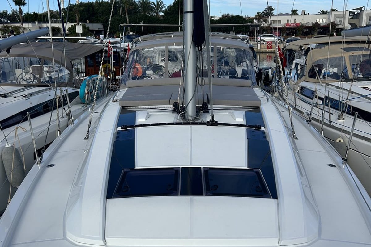 Deck of Just Dream, a Beneteau Oceanis 46.1 sailboat at Bodrum, Turkey