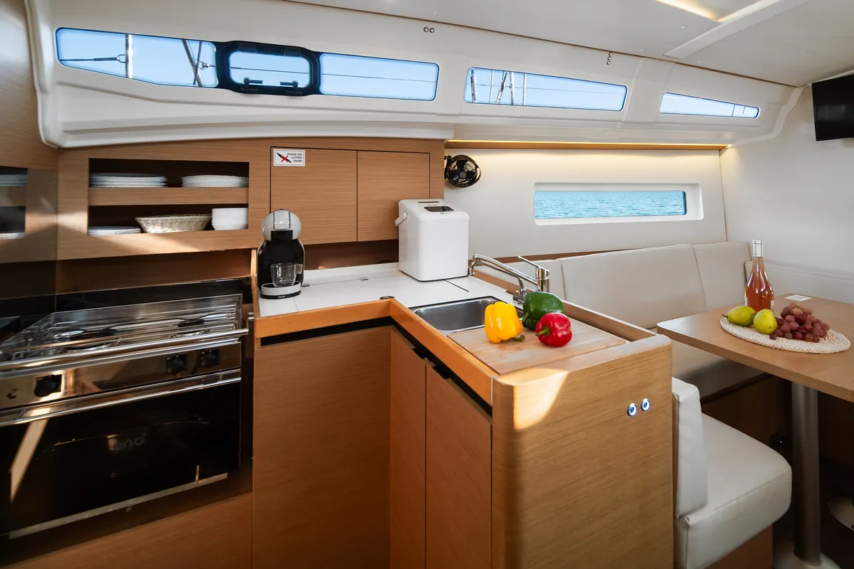 Galley of Nala, a Jeanneau Sun Odyssey 380 sailboat at Grad Biograd na Moru, Croatia