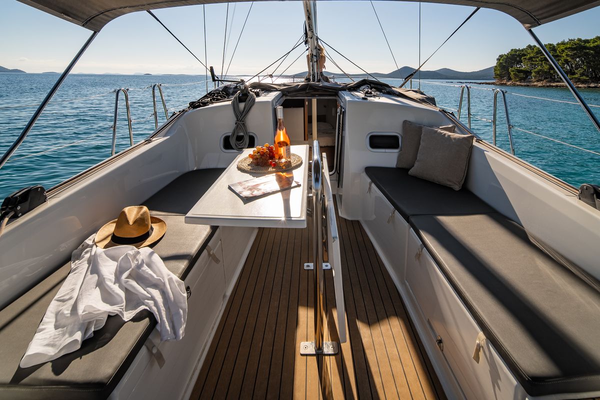 Deck of Nala, a Jeanneau Sun Odyssey 380 sailboat at Grad Biograd na Moru, Croatia