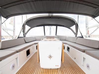 Cockpit of Talassa, a Jeanneau 54 sailboat at Salerno, Italy