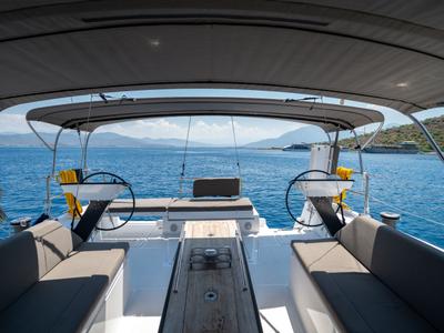 Deck of Gusto 7, a Dufour 470 sailboat at Fethiye, Turkey