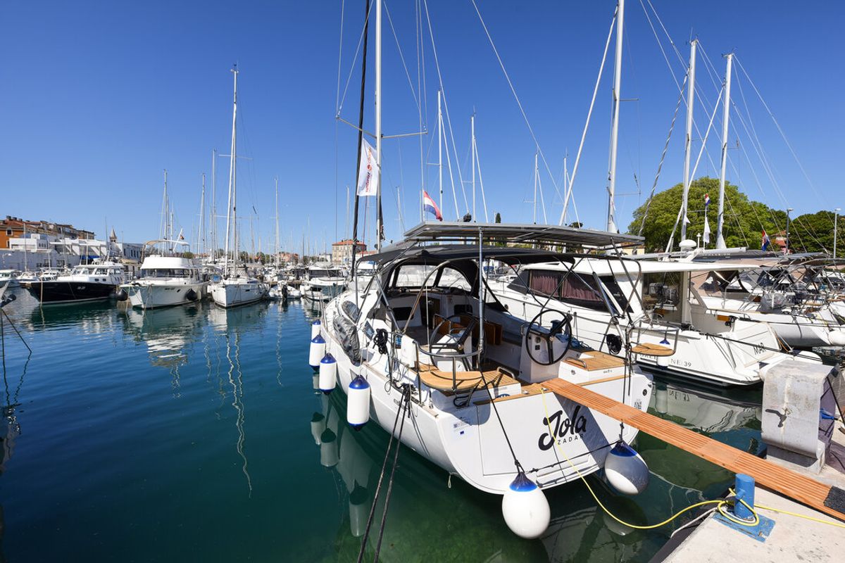 Exterior view of Jola, a Elan Impression 45.1 sailboat at Zadar, Croatia