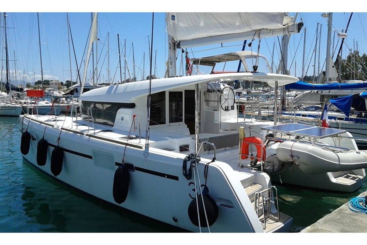 Le Grand Bleu, a Lagoon 39 catamaran at Kontokali, Greece