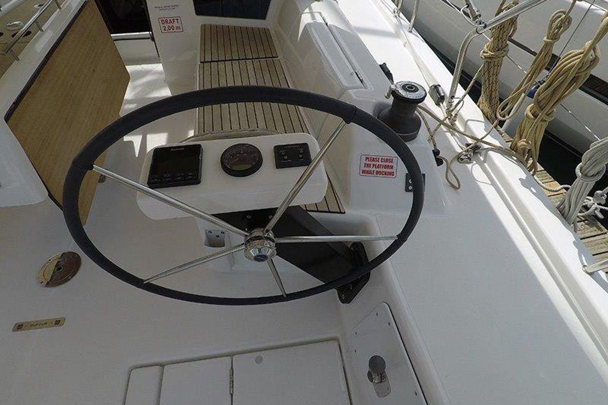 Cockpit of Freya, a Dufour 430 GL sailboat at Grad Šibenik, Croatia