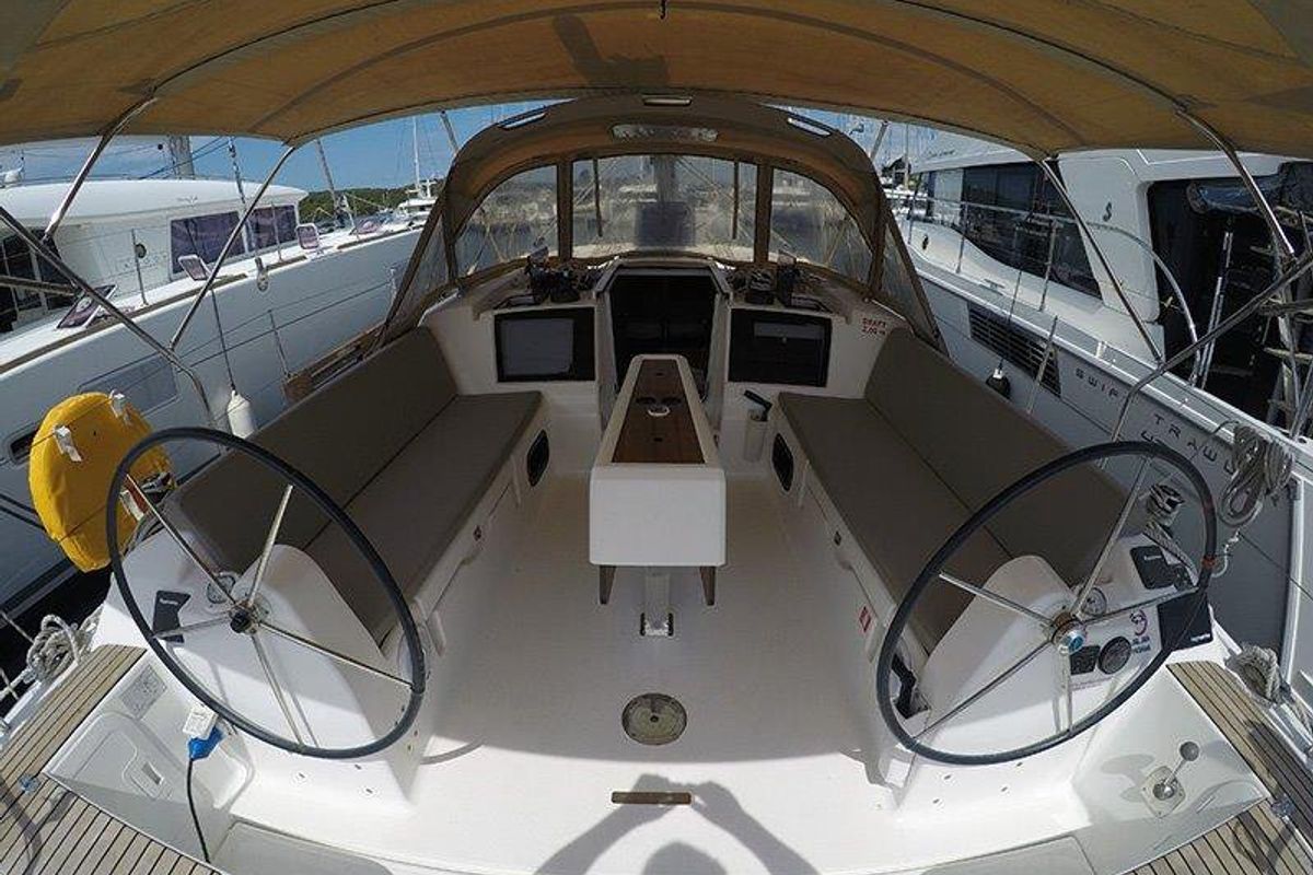 Cockpit of Freya, a Dufour 430 GL sailboat at Grad Šibenik, Croatia