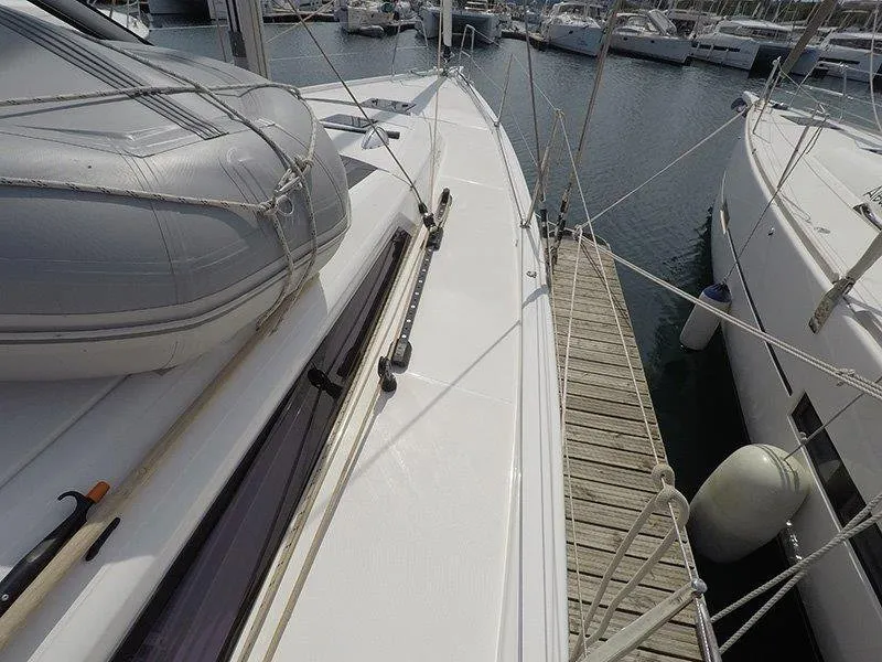 Deck of Freya, a Dufour 430 GL sailboat at Grad Šibenik, Croatia