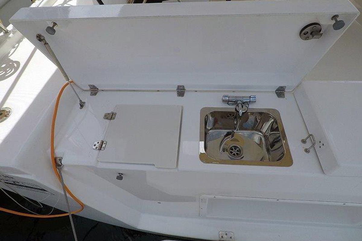 Deck of Freya, a Dufour 430 GL sailboat at Grad Šibenik, Croatia