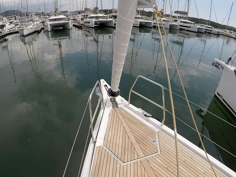 Deck of Freya, a Dufour 430 GL sailboat at Grad Šibenik, Croatia