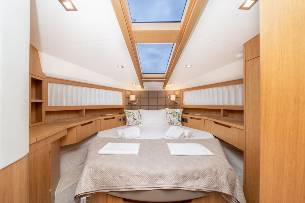 Cabin on BELLAGIO, a Galeon 430 Skydeck motorboat at Makarska, Croatia