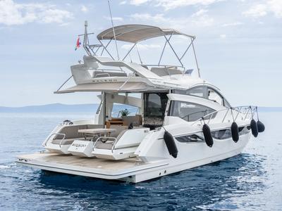 Cockpit of BELLAGIO, a Galeon 430 Skydeck motorboat at Makarska, Croatia