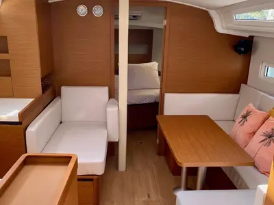 Salon of Baghera, a Jeanneau Sun Odyssey 410 sailboat at Municipal Unit of Lefkada, Greece