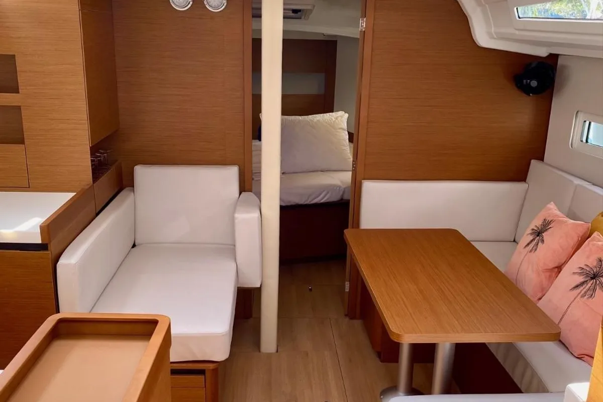 Salon of Baghera, a Jeanneau Sun Odyssey 410 sailboat at Municipal Unit of Lefkada, Greece