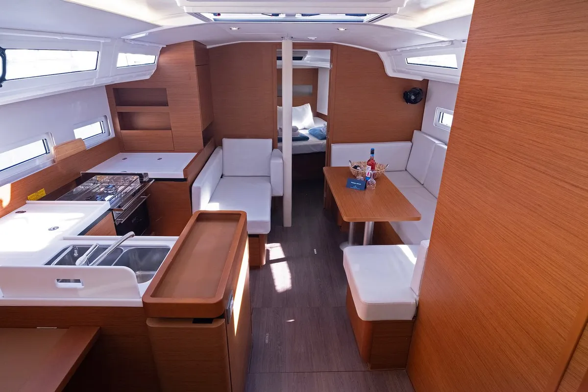 Salon of Midnight Kiss, a Jeanneau Sun Odyssey 410 sailboat at Split, Croatia
