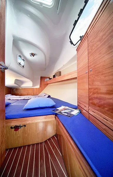 Cabin on TaiMahal, a Bavaria 39 Cruiser sailboat at Gåshaga, Sweden