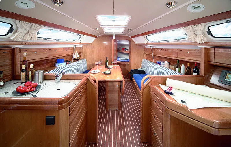 Salon of TaiMahal, a Bavaria 39 Cruiser sailboat at Gåshaga, Sweden