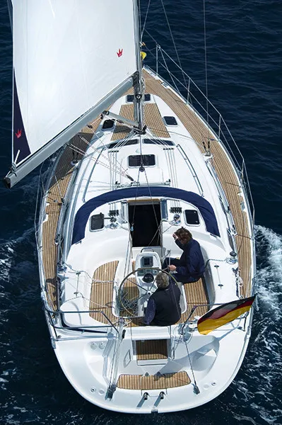 Cockpit of TaiMahal, a Bavaria 39 Cruiser sailboat at Gåshaga, Sweden
