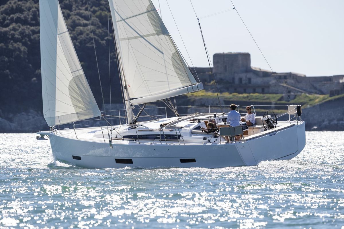 Exterior view of GOSAILING, a Dufour 430 sailboat at Municipal Unit of Ellomenos, Greece