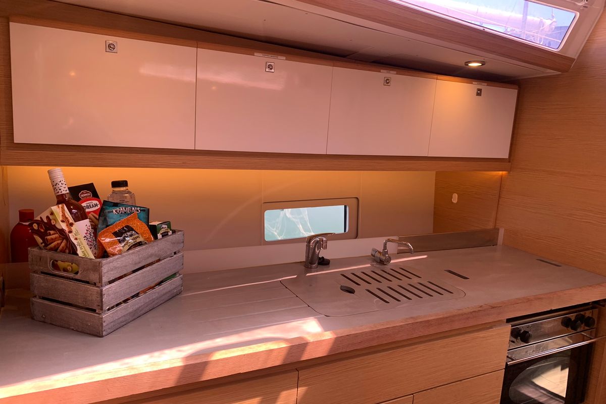 Galley of GOSAILING, a Dufour 430 sailboat at Municipal Unit of Ellomenos, Greece