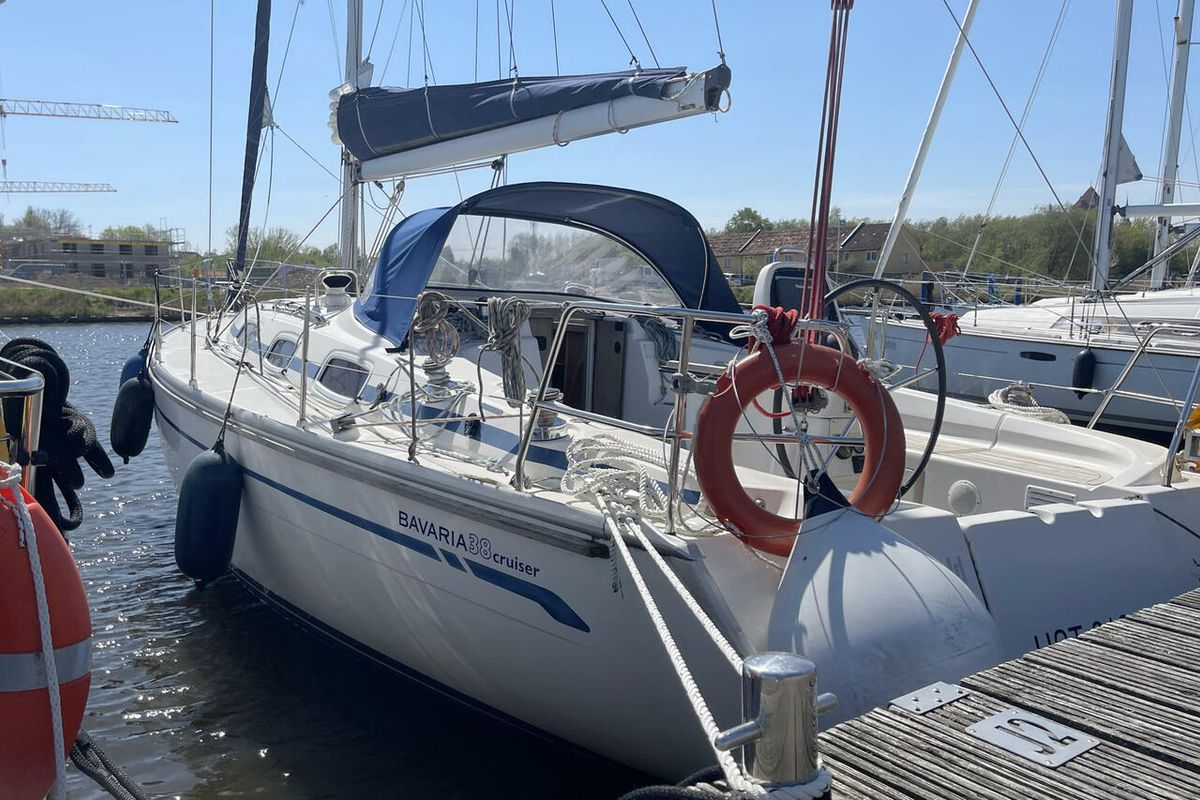 Exterior view of Kate, a Bavaria 38 Cruiser sailboat at Barth, Germany