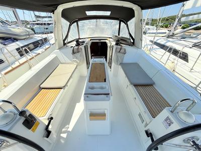 Cockpit of Foxy, a Beneteau Oceanis 38.1 sailboat at Općina Sukošan, Croatia
