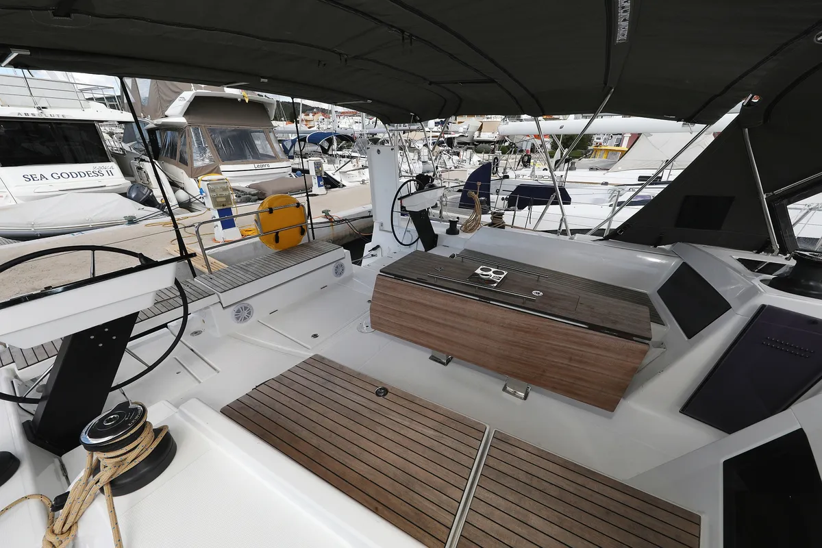 Deck of Bonaca, a Dufour 470 sailboat at Grad Pula, Croatia