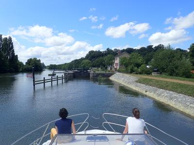Deck of Mandoline, a Nicols Sedan 1010 motorboat at Sablé-sur-Sarthe, France