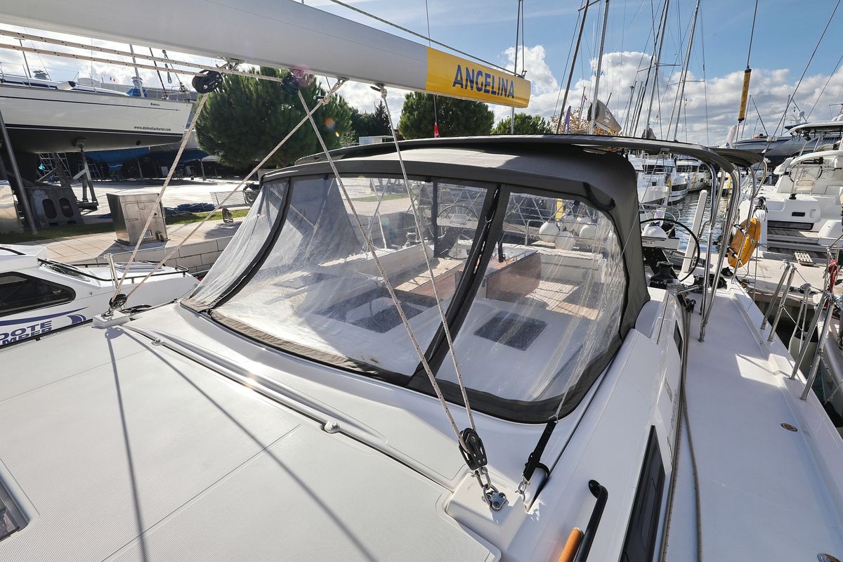 Deck of Skadi, a Dufour 530 sailboat at Grad Trogir, Croatia