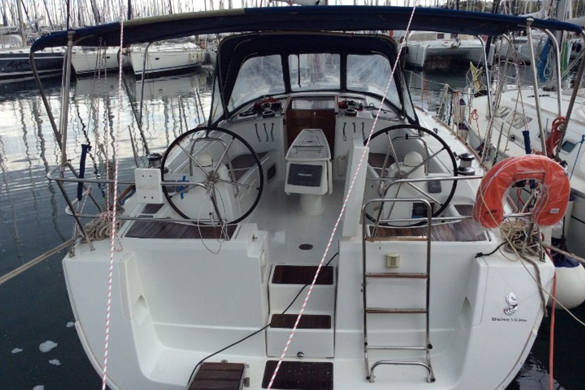 Cockpit of Seacret, a Beneteau Oceanis 43 sailboat at Athens, Greece