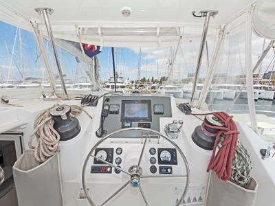 Cockpit of Satisfaction, a Leopard 48 catamaran at Municipal Unit of Lefkada, Greece