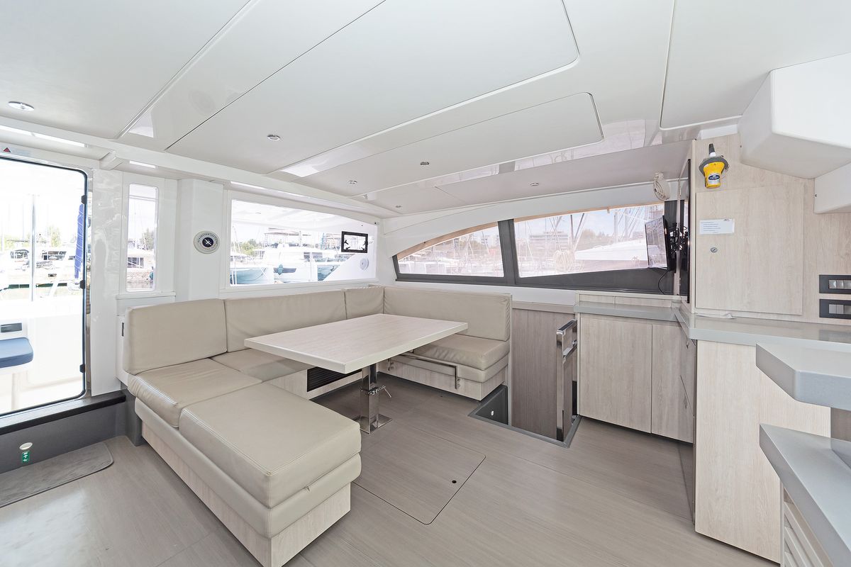 Salon of Satisfaction, a Leopard 48 catamaran at Municipal Unit of Lefkada, Greece