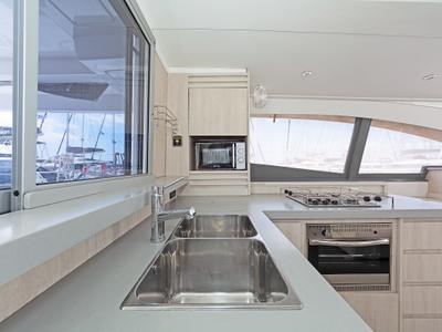 Galley of Satisfaction, a Leopard 48 catamaran at Municipal Unit of Lefkada, Greece