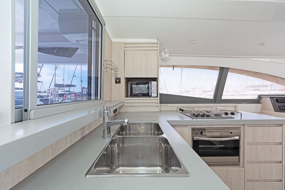 Galley of Satisfaction, a Leopard 48 catamaran at Municipal Unit of Lefkada, Greece