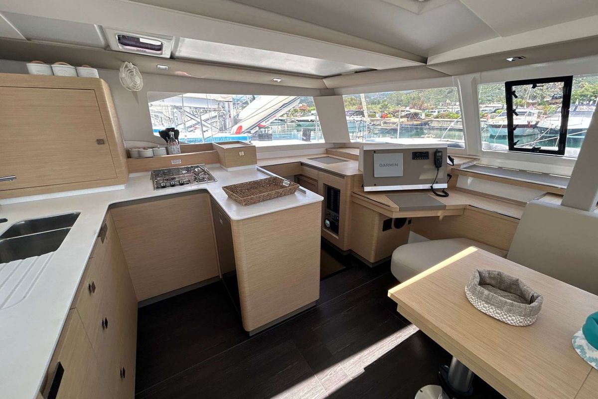 Galley of Deutz, a Fountaine Pajot Astrea 42 catamaran at Salerno, Italy